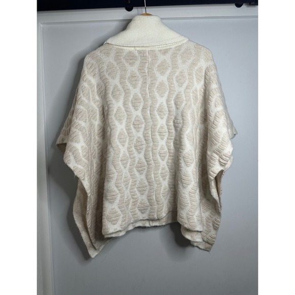 World Market Cream Knit Poncho Cowl Neck Textured One Size Cozy Layering - Picture 7 of 7